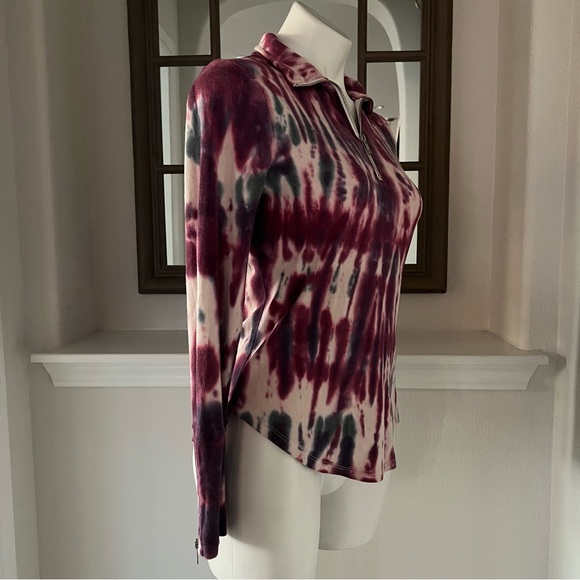 Chaser Tie Dye Sweatshirt Quarter Zip Burgundy Cream Pink Top Size XS - Picture 8 of 14